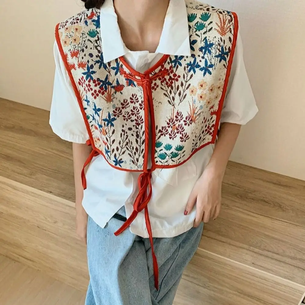 Fashion Embroidery Shoulder Wraps Flower Detachable Scarf Vintage Coat Cover Decorating for Women