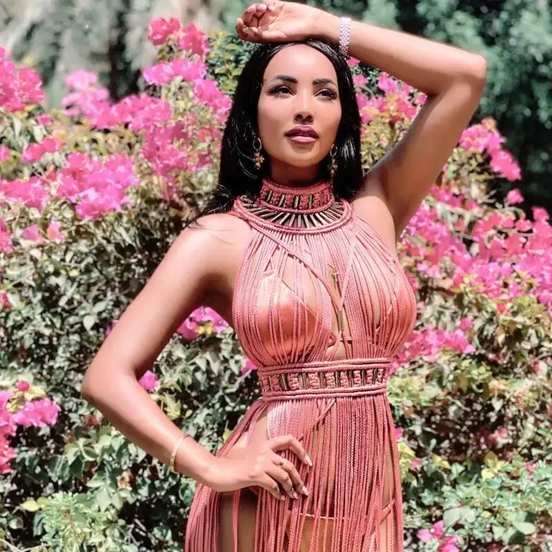 Ontwerp Sexy Kwastje Handgemaakt Griekse Godin Romeinse Dame Jurk Bohemia Roeping Strandfeest Eendelig Vestidos Dameskleding