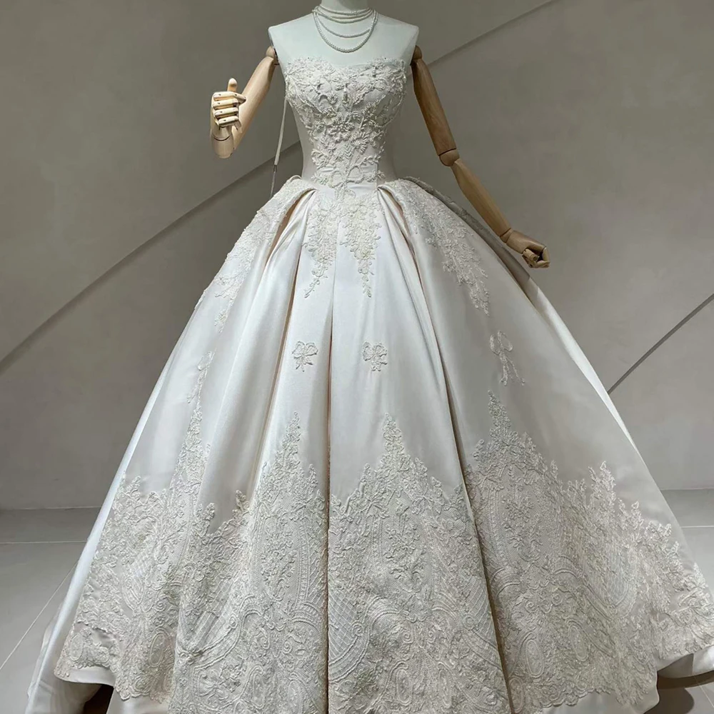 Customized Sleeveless Princess Affordable Beach Wedding Dress Ball Gown Bride Dress Satin vestidos de novia Bridal Gowns