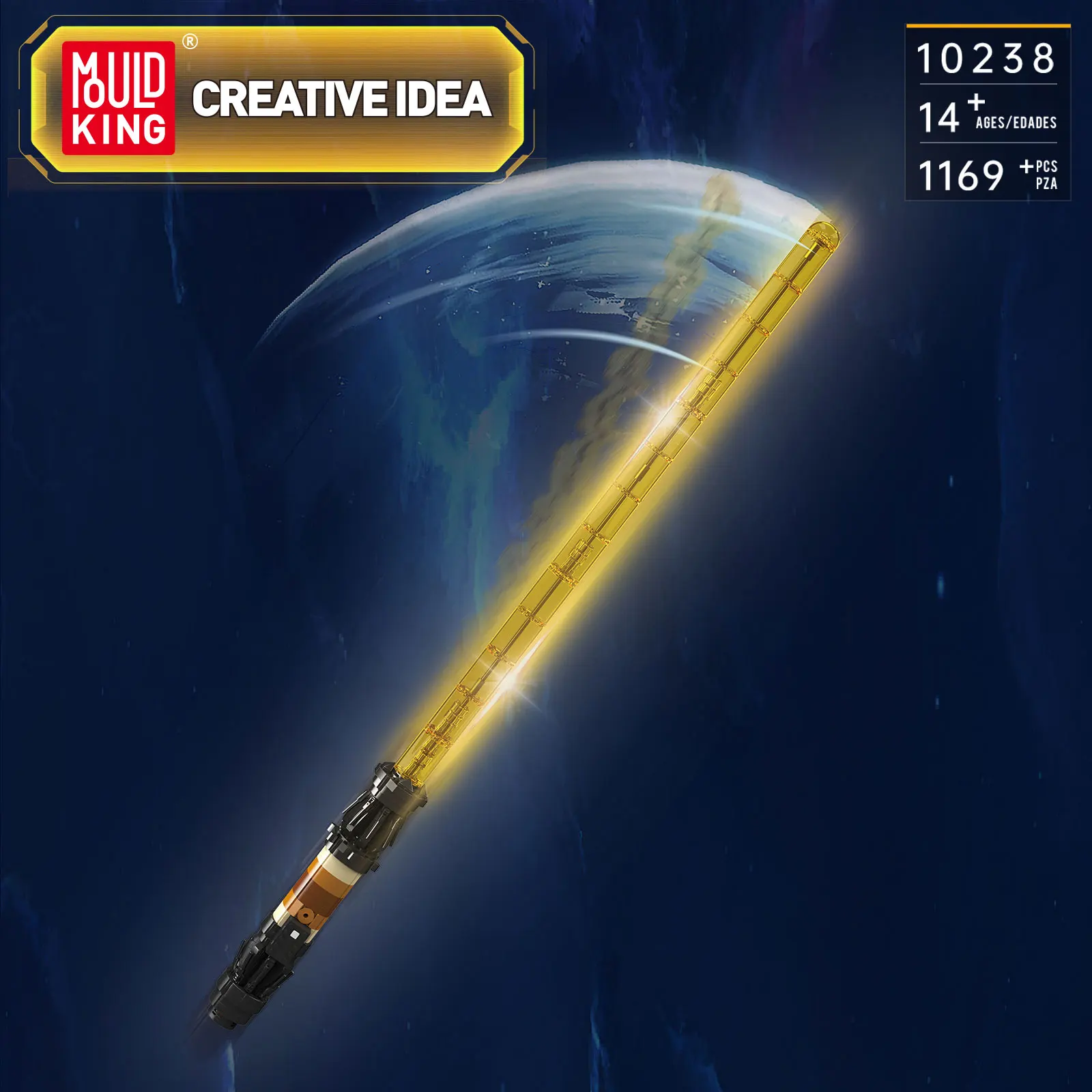 

Mold King 10238 световой меч, строительные блоки, сборная модель со световым ремнем, батарейный отсек, подставка, игрушки-головоломки, праздничные подарки, 1169 шт.