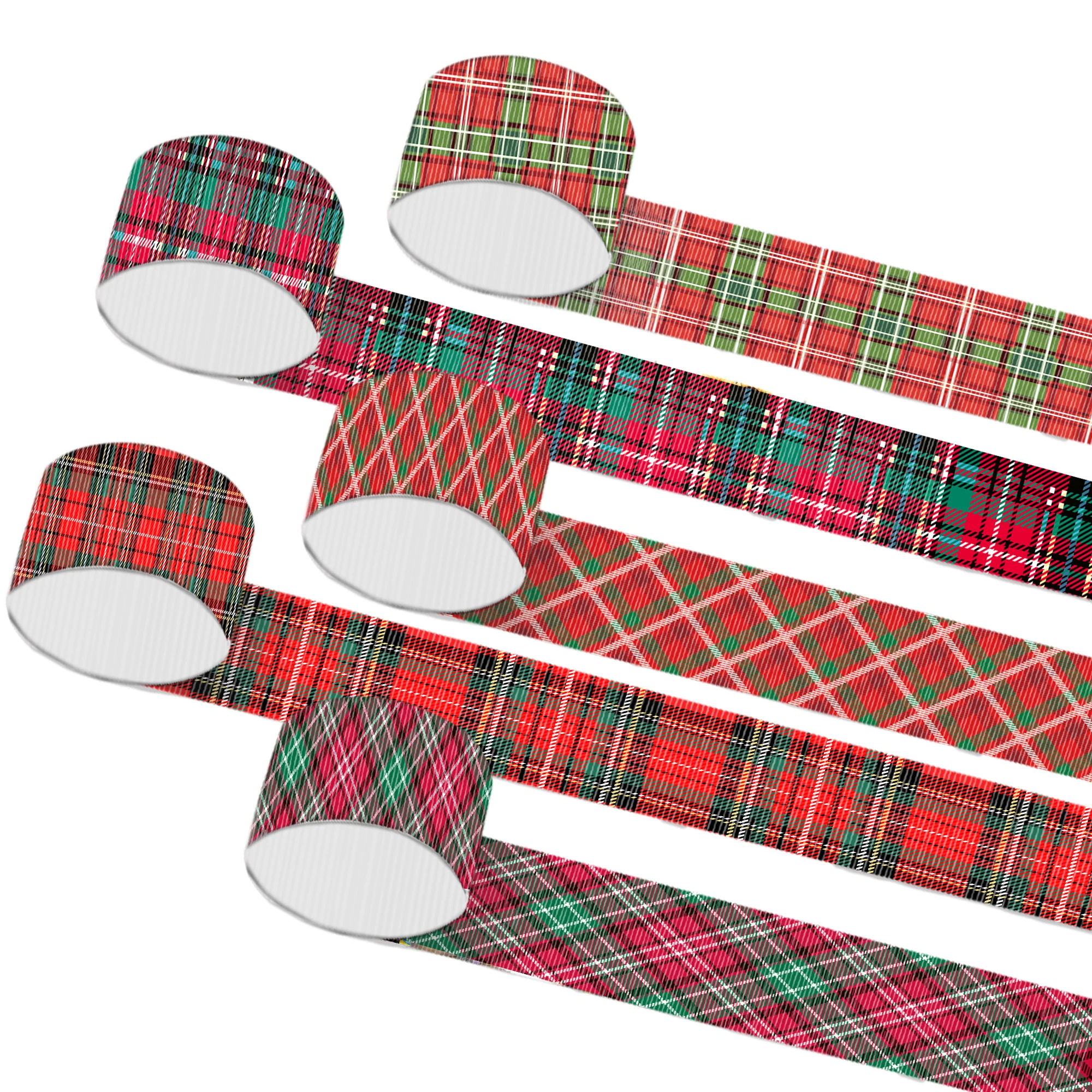 1 rollo, cinta de grosgrain a cuadros navideña de 1,50 pulgadas/38mm X 5 yardas/rollo