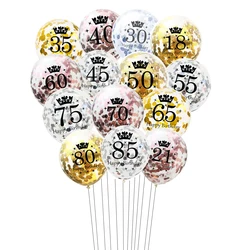 12inch Crown Number Confetti Latex Balloons 16 18 21 30 35 40 45 50 55 60 65 70 75 80 Anniversary Birthday Party Decorations