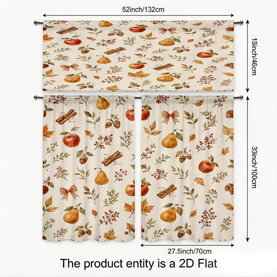Thanksgiving Fall Kitchen Curtains, Apple Pear Cinnamon, Digital Print, Kitchen Dining Room, Rod Pocket Polyester, Home Decor