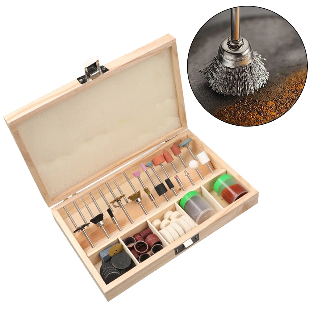 Kit di accessori multiutensile rotante da 100 pezzi con taglio con gambo da 3 mm con custodia in legno Accessori per molatura elettrica Incisione e molatura