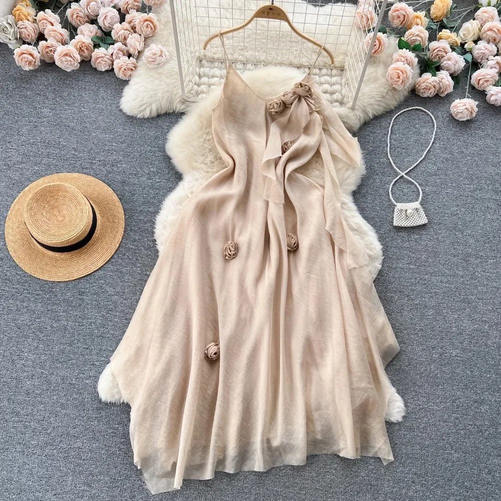 Sweet Memory Sexy Ruffle Off Shoulder Three-dimensional Flower Slip Dress Chic Evening Party Retro Vestidos Women Autumn Robe