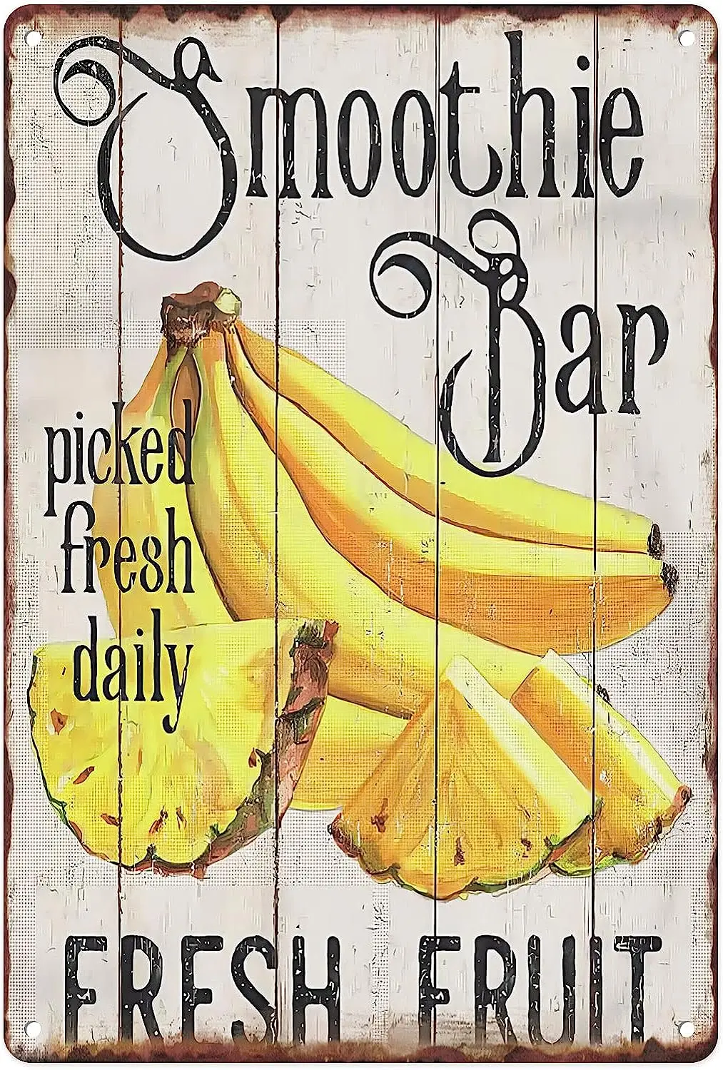 Metal Tin Sign Vintage Smoothie Picked Fresh Daily Fresh Fruit Ceramic Decoration for Shop, Garden Wall Decor 12x8