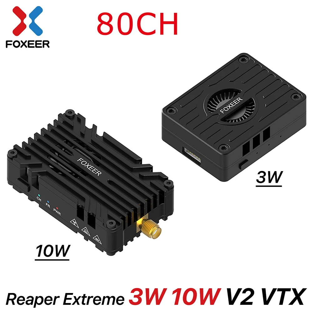 

FOXEER Reaper Extreme 3W 10W V2 VTX FPV Video Transmitter 80CH 4.9~6G Built-in Microphone Fan For Long Range Drone Airplane