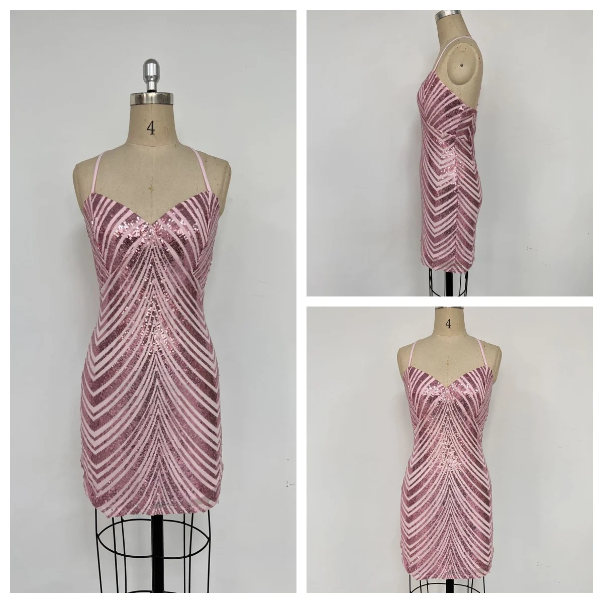 فساتين LUCYSHIHATTU قصيرة لحفلات العودة للوطن مع ترتر سباركلي للمراهقين بحزام سباغيتي ورقبة على شكل حرف V فستان قصير لحفلات الكوكتيل والنوادي