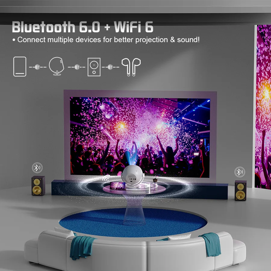 XBJ Spherical Home Theater 4K Projector, Android WiFi 6 BT 5.0 XBJ Spherical Home Theater 4K Projector, Android WiFi 6 BT 5.0