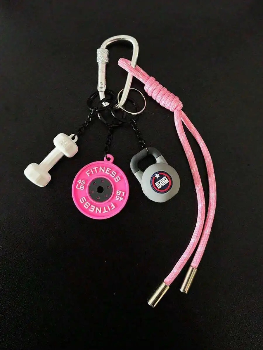 

1Pc Gym Series Chain Color Handmade Rope Ring New Fashion Bag Pendant Dumbbell Kettlebell Keychain Bag Charms Backpack School