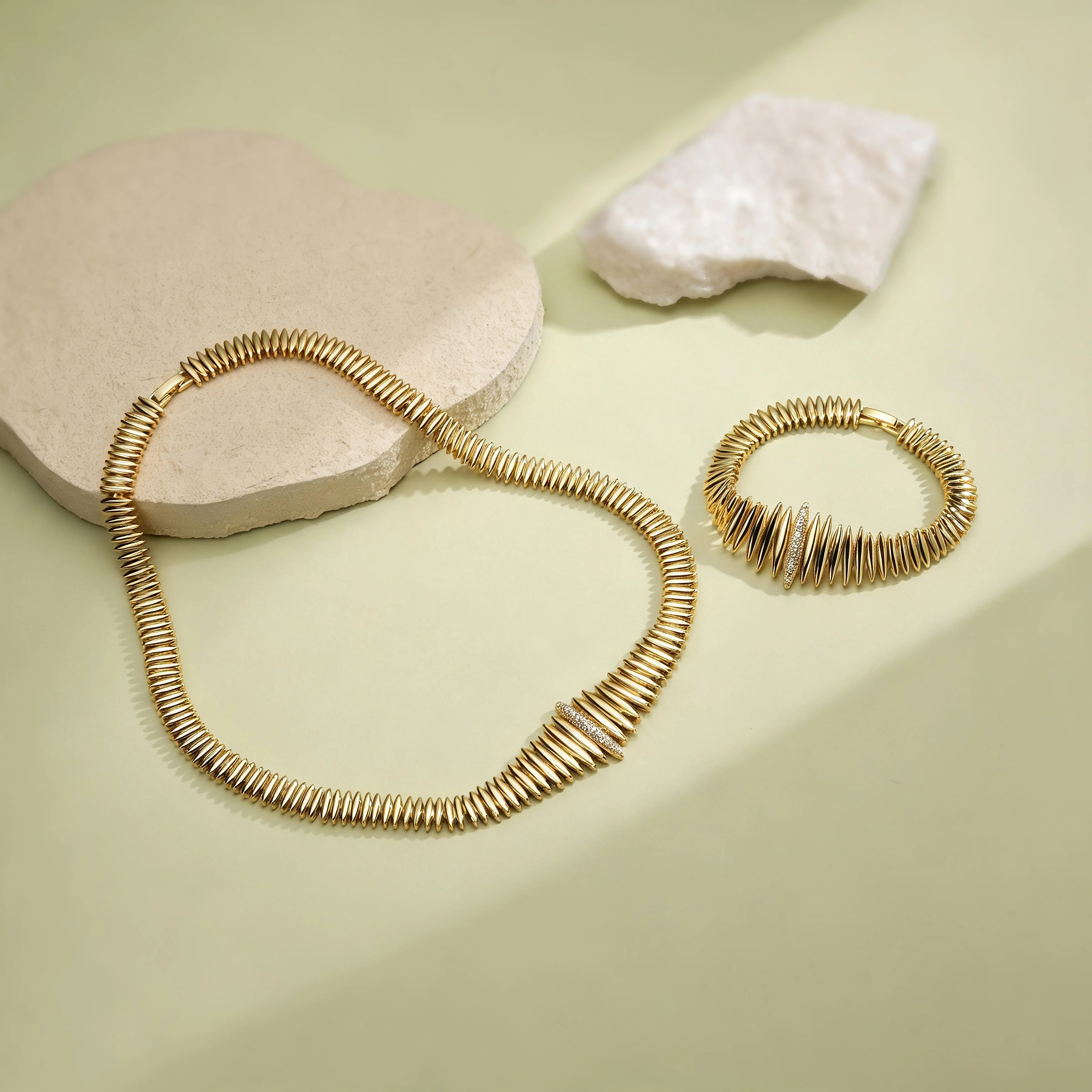 Mens Fashion Discord - Ribbed Disc Chain Necklace Bracelet Set
