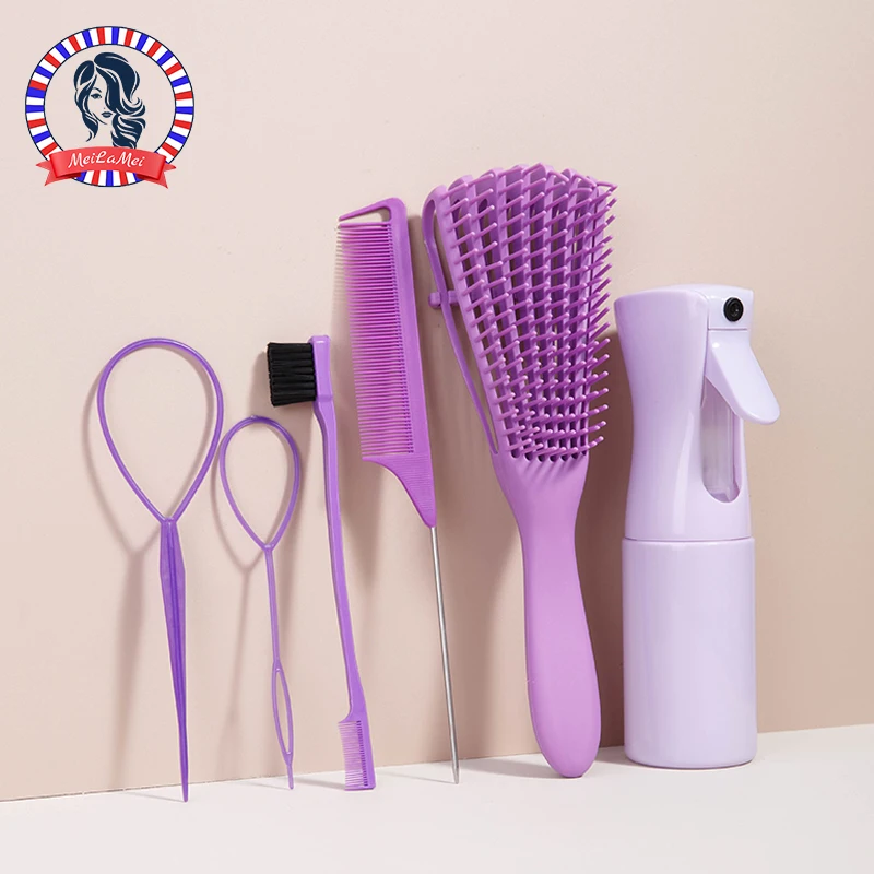 

6pcs Hair Styling Tool Set - Braiding LoopCurly hair comb Rat Tail Comb and Edge Control Brush comb set for Normal Hair Type