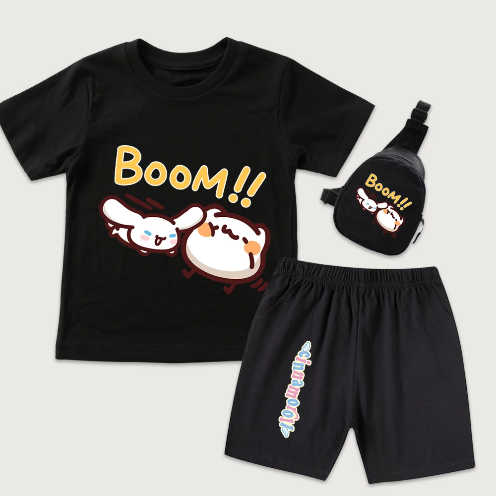 

Детский комплект из хлопковой футболки и шорт с принтом Cinnamoroll BOOM Blast и мини-сумкой на грудь, 3 предмета, для мальчиков и девочек, повседневная одежда