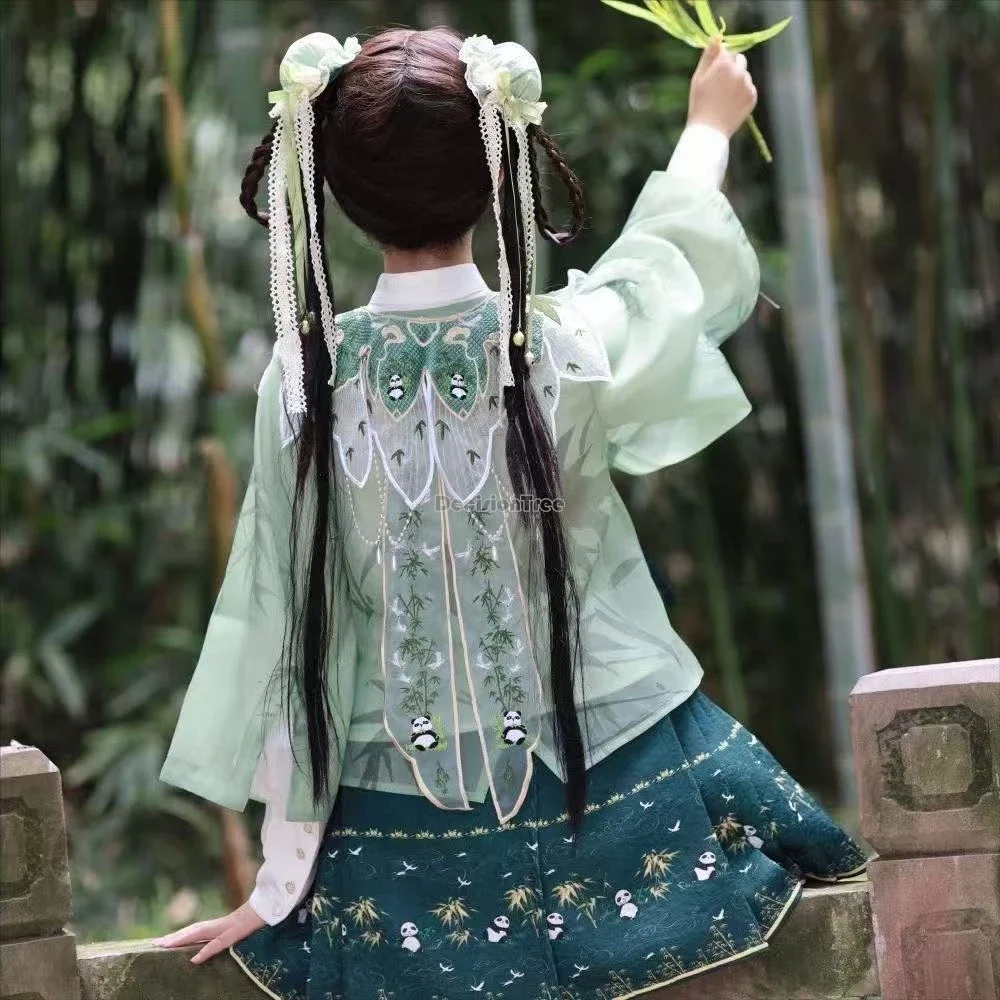 2026 جديد لوليتا النمط الصيني الأصلي hanfu مجموعة الصينية لوليتا الباندا عنصر الوقوف طوق بلوزة قصيرة مطوي تنورة لوليتاسيت