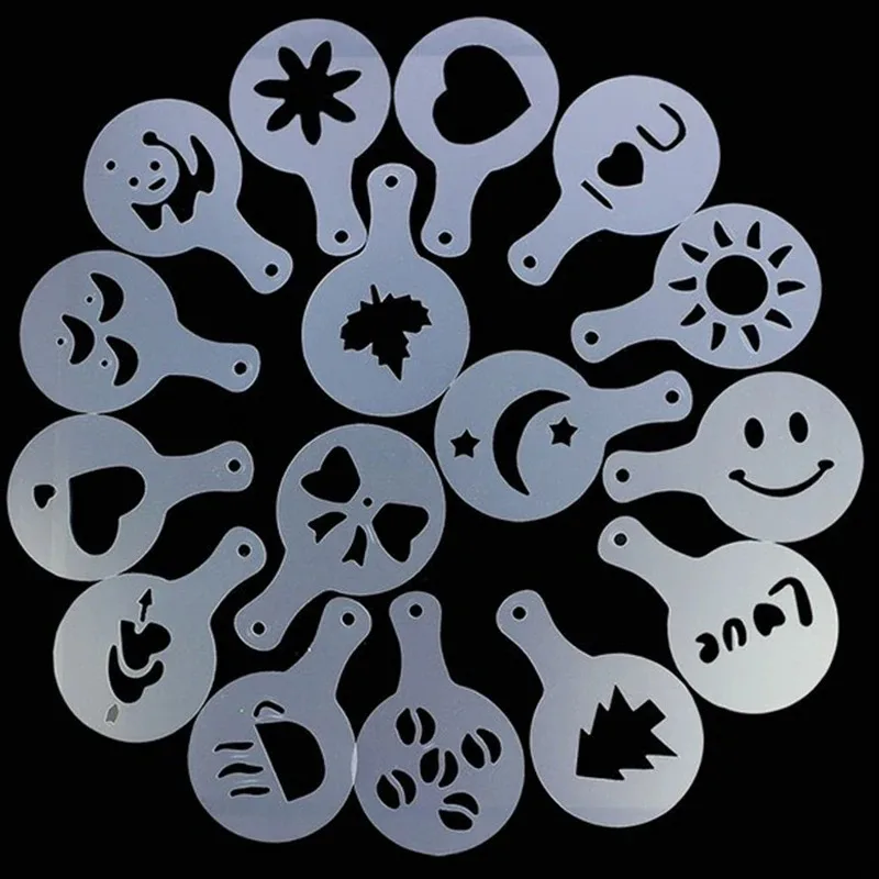 الفولاذ المقاوم للصدأ الشوكولاته شاكر للدقيق ، القهوة المغربل ، قالب الإستنسل ، سترو الوسادة ، المنفضة ، أدوات الرش ، 16 قطعة