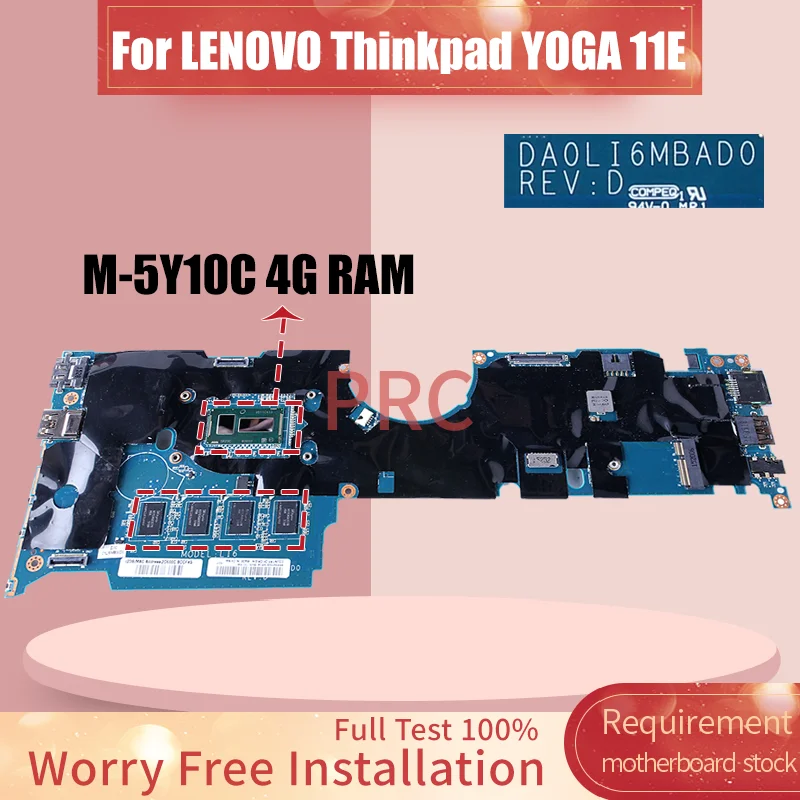 100% Test Perfectly Good For LENOVO Thinkpad YOGA 11E Laptop Motherboard DA0LI6MBAD0 00HT932 M-5Y10C 4G RAM Notebook Mainboard