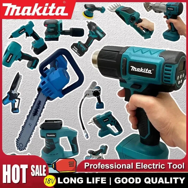 

Различные модели портативных аккумуляторных электроинструментов Makita: ударный шуруповерт, аккумуляторная отвертка, электрическая сабельная пила