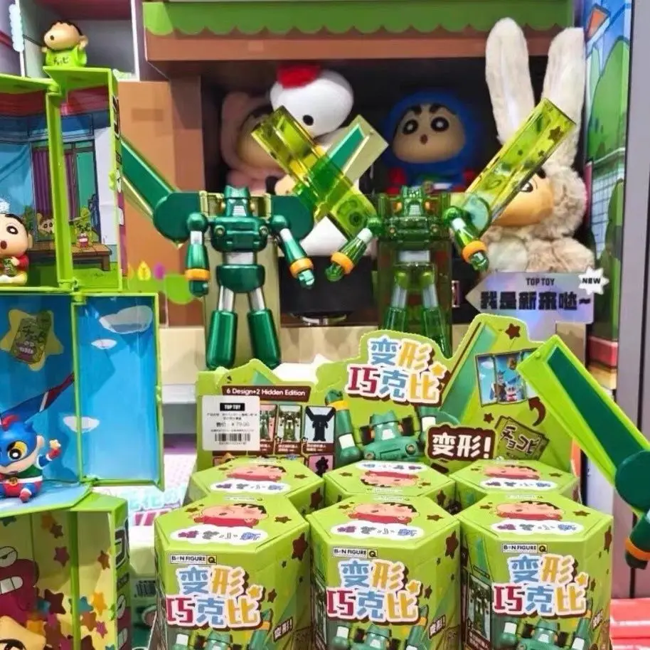 Original Crayon Shinchan Kantam Robo Transformable Blind Box Figure Cute Collectible Anime Scene Toy Gift For Kids Anime Fans