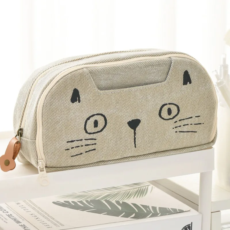 Large Capacity Pencil Case With Compartment Cute Cat Pencil Bag Stationery Storage Pen Box School Student Supplies