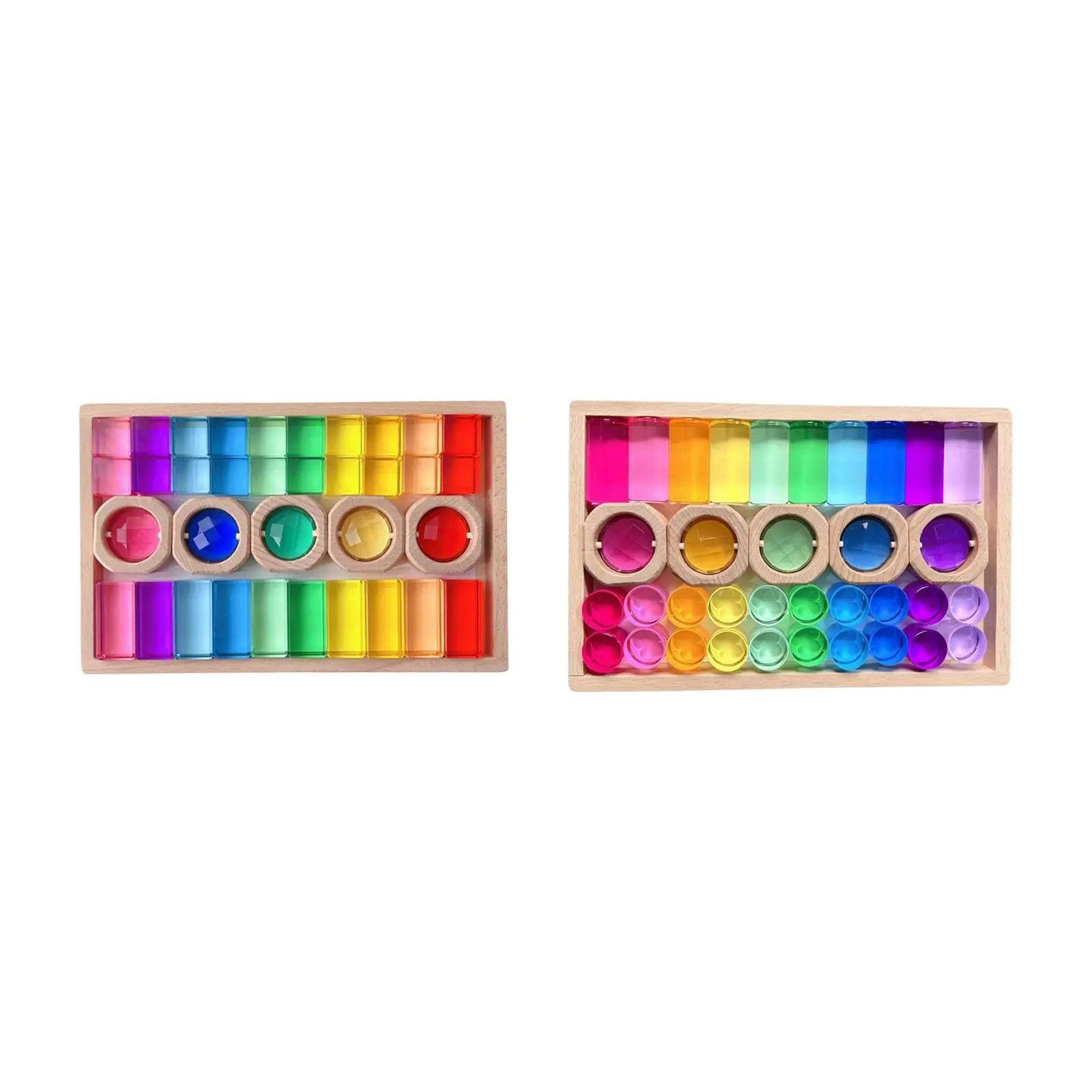 Sensory Toy for Kids Colorful Acrylic Wooden Gem Blocks Stacking Game Rectangle Learning Set Creative Translucent Building