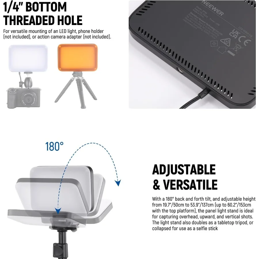 ชุดไฟวิดีโอ LED แบบพกพา 2 ชุด รุ่น Basics พร้อมขาตั้งและฟิลเตอร์ ปรับความสว่างได้ แสงสองสี 3200K-5600K