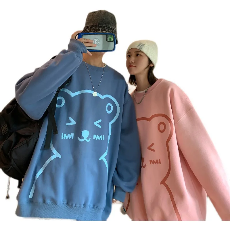 Oversized Hoodie Kawaii Cartoon Bear Print Casual O-Neck Pullovers Sweatshirts Autumn Long Sleeve Couple Sweatshirt