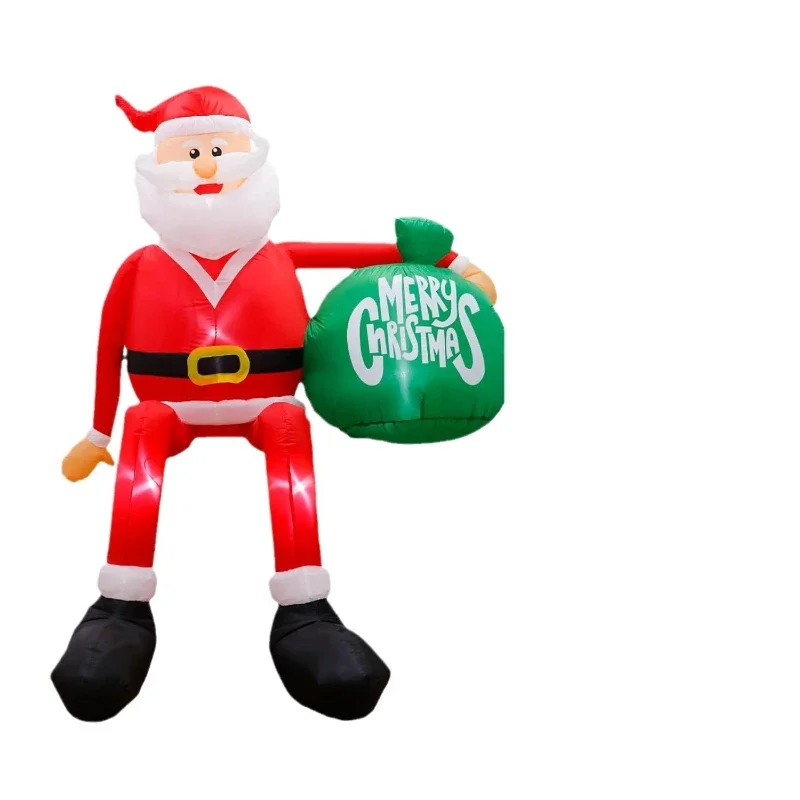 

Christmas inflatable air mold sitting roof old man LED light Santa gift bag yard decoration