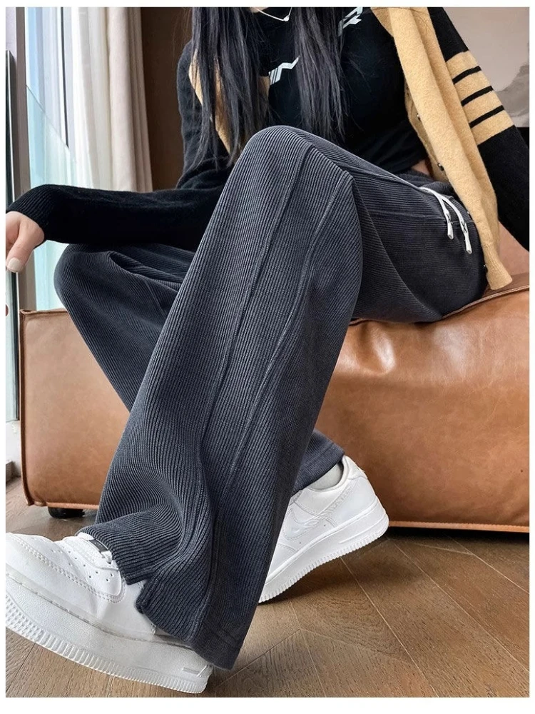 Wijde broek Damesbroek Herfst Winter Nieuwe verdikte joggingbroek met hoge taille Losse dunne casual broek Broek met rechte pijpen