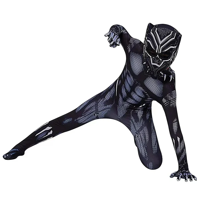 Boys Black Panther Tights Superhero Tights Movie Character Cosplay Justice Hero Mask Set Halloween Dress Up Kids Fantasy Costume