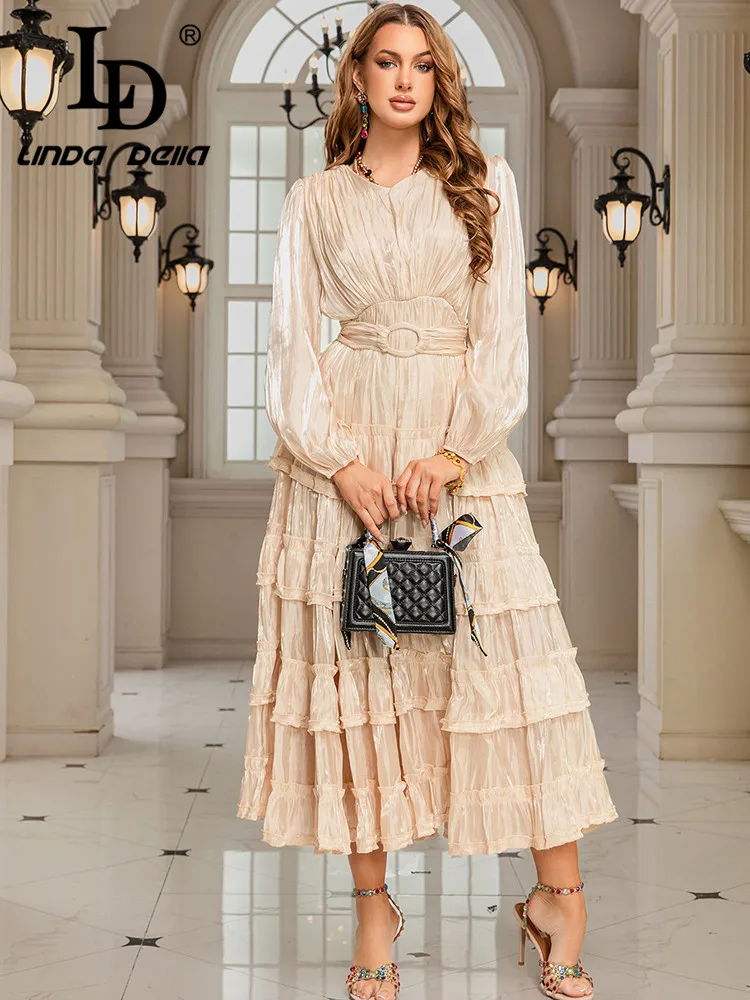 Ld linda da princesa vestido de festa primavera/verão feminino retro em torno do pescoço mangas bolha cor sólida em camadas bolo vestido