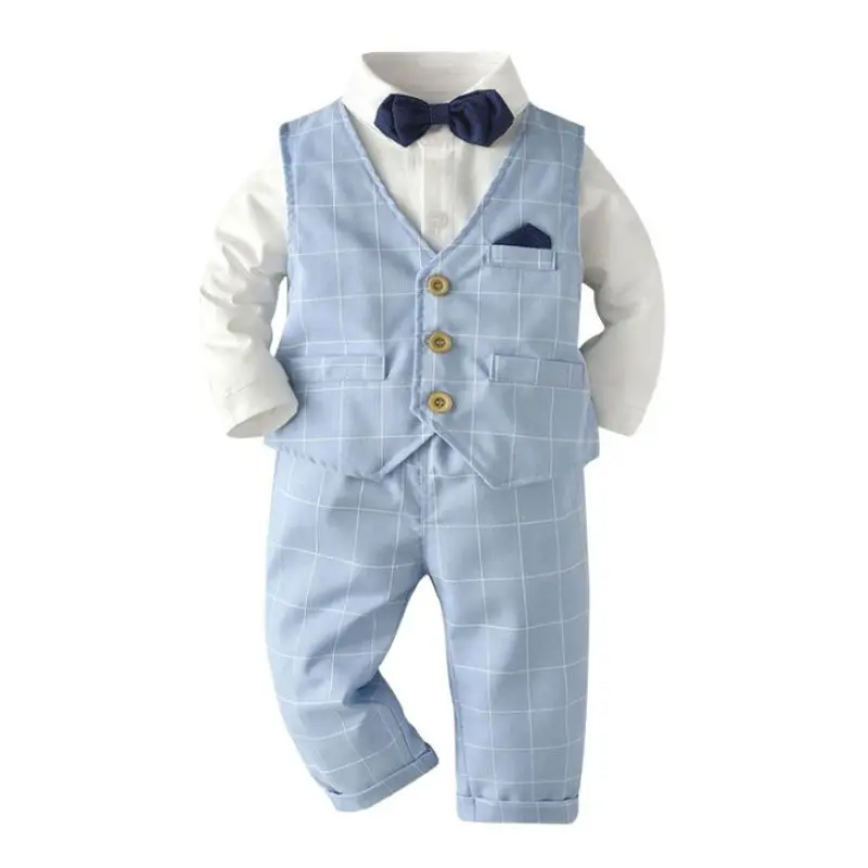 Nouveauté Gentleman noeud papillon décoré bébé garçons 3 pièces ensemble gilet Suit3275