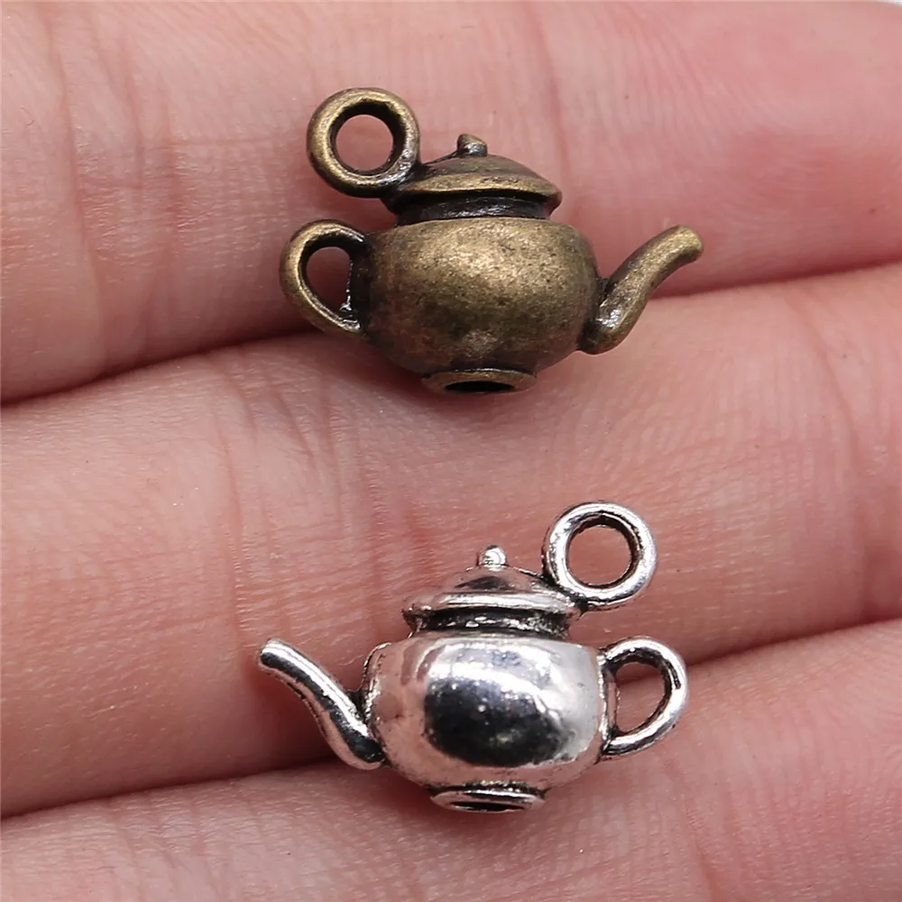 WYSIWYG 4pcs 18x13x10mm Pendant Teapot 3D Kettle Charm Pendants For Jewelry Making Antique Silver Color 3D Teapot Pendants