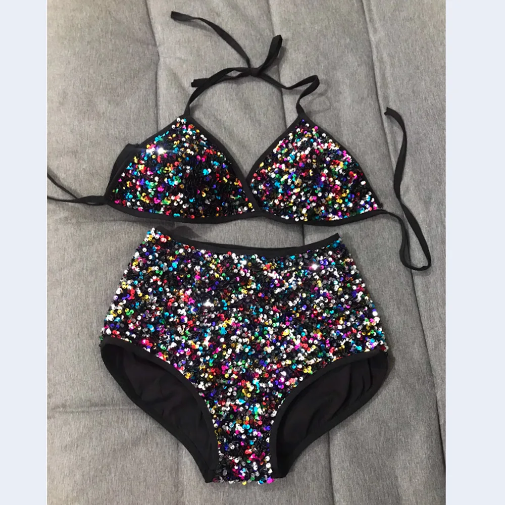 Klub sexy Pailletten bling Bikinis Set BH Höschen Sets, Frau Top und Shorts Bodycon Bodysuit Performance Tanz oder Sänger