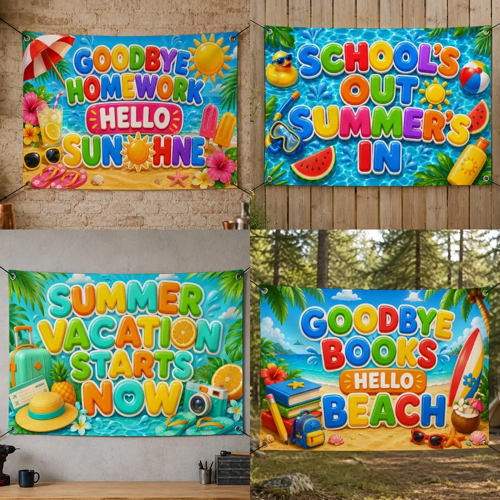 Meme Funny G-Goodbye School Hello Pool Flags Flag Banner for Bedroom Dorm Party Home Living Room Game Room Gift