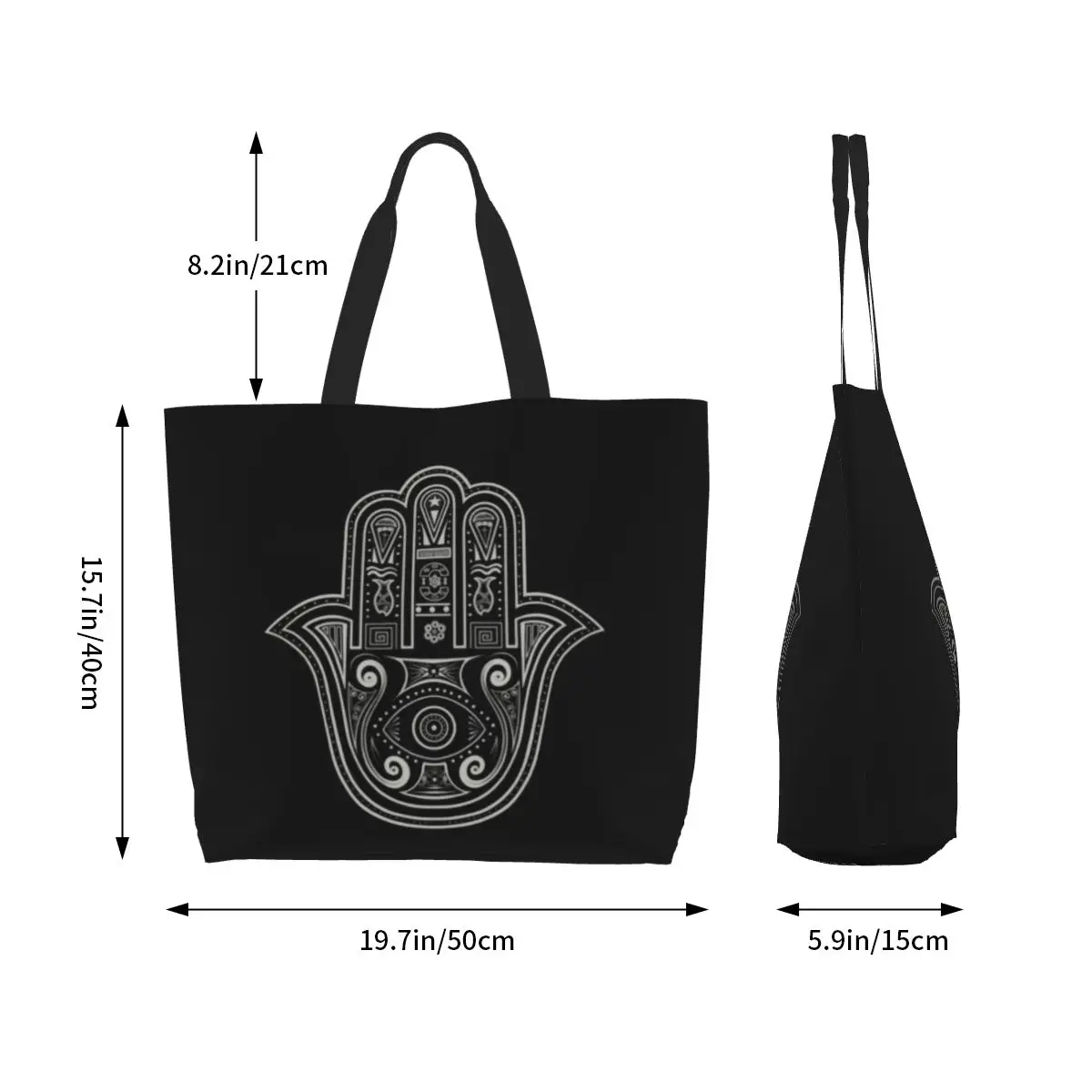 Hamsa main de Fatima pour femme, amulette d'épicerie, fourre-tout, sac à provisions, sac à main de grande capacité, sacs à provisions initiés en toile, drôle