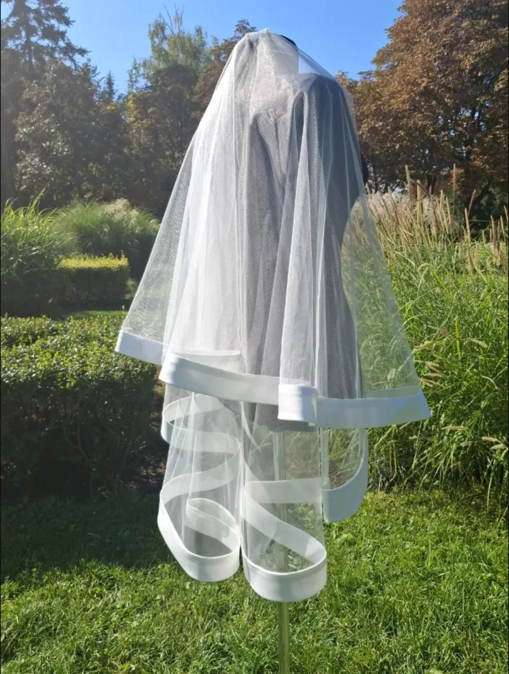 Short Ribbon Wedding Veil With Comb Two Tier Satin Edge Veil Satin Trim Veil Customized