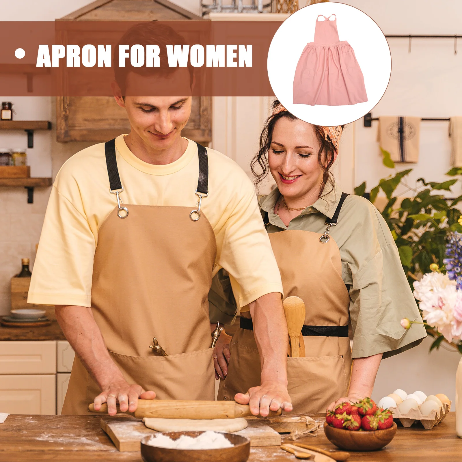

1pc Waterproof Cotton Linen Apron For Women Cooking Baking Kitchen Home Use Reusable Washable Chef Cross Back Apron With Pocket