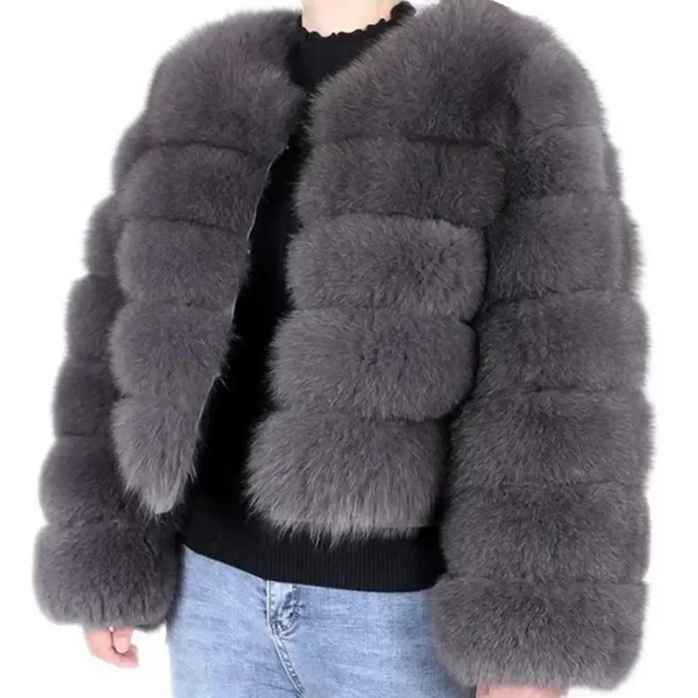 Women Polyester Jacket Trendy Women's Faux Fur Jacket Elegant Solid Colour Coat for Autumn Winter Fashionable for Comfortable