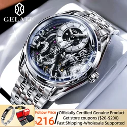 Dragon Watch GELATU Mechanical Men's Watches Waterproof Stainless steel Skeleton 44mm Big Dial Original Automatic Wristwatch NEW