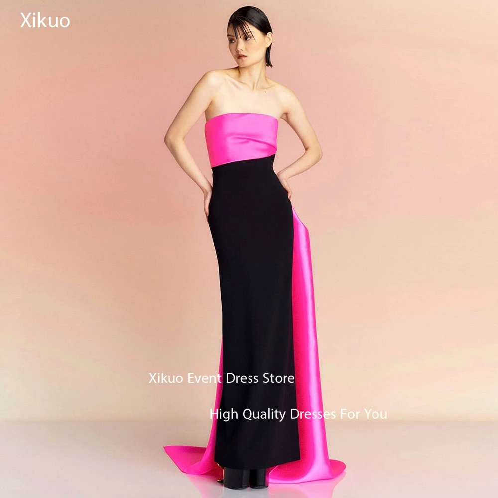

Xikuo Formal Contrast Color Evening Dresses Straight Ruched Sleeveless Prom Gowns Satin Strapless Cocktail Dresses Customized