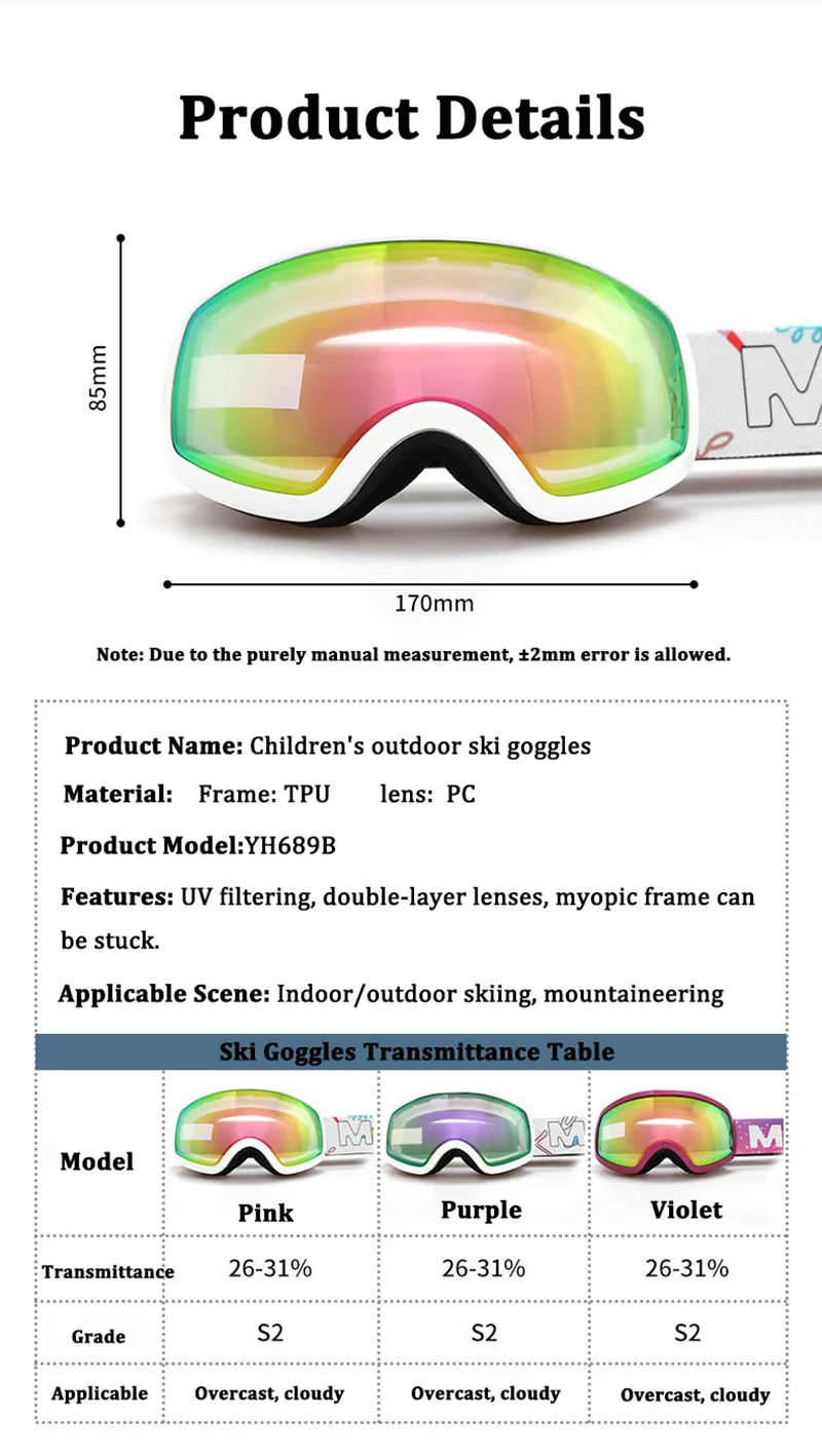 Brand New Children Ski Goggles Double Anti-Fog Spherical Children'S Ski Goggles 6-14 Years Old Equipment Snowboard Goggles