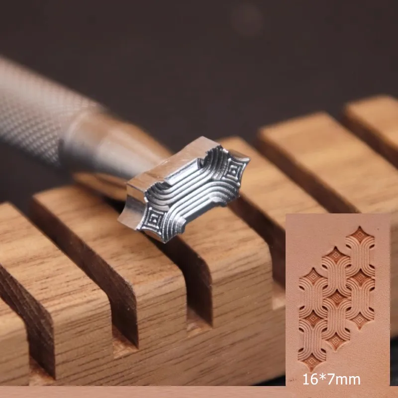 304 Stainless Steel 3D Geometric Leather Stamp Tool, Multi-Function Embossing Punch For Veg-Tanned Leather DIY, 16x7mm