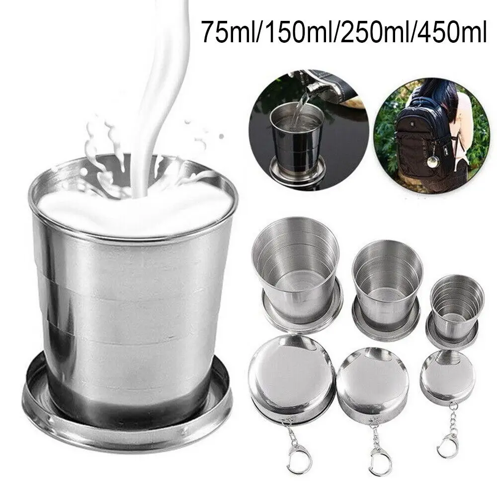 75ml/150ml/250ml/450ml Stainless Steel Folding Cup Telescopic Mug for Tea with Keychain Handcup Portable Outdoor Travel Camping