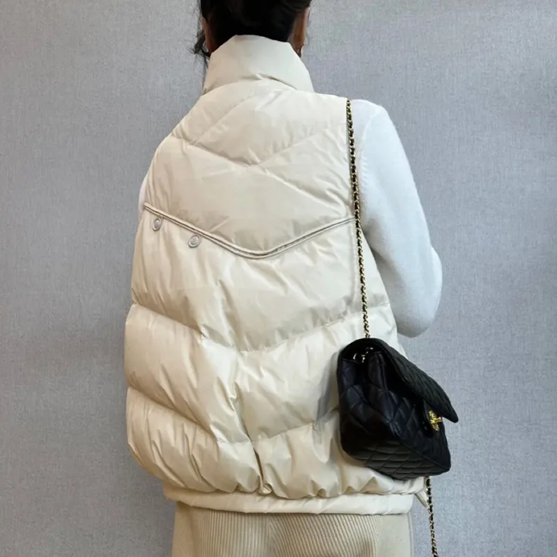 Women Duck Down Vest Winter Warm Quilted Sleeveless Jacket Short Coat Puffer Waistcoat Chaqueta De Mujer VT-382