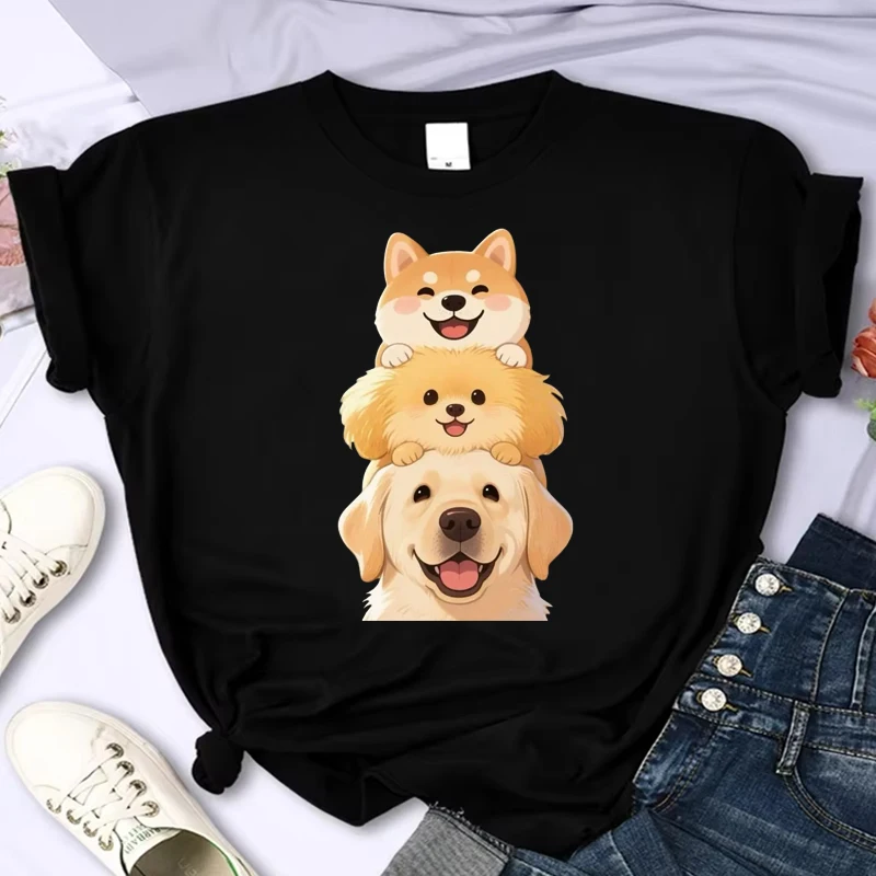 

Летние ретро-футболки с коротким рукавом для женщин, с принтом мультяшного щенка, свободные унисекс-свитшоты, одежда, топы