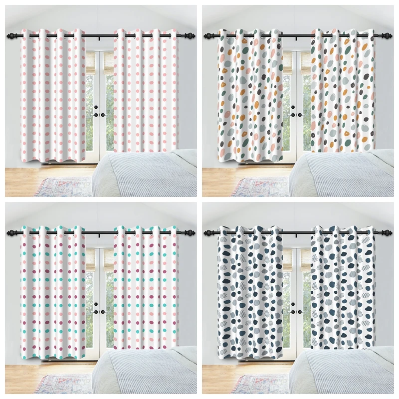 

Winter Home 100% Blackout Curtains Polka Dot Leaf Pattern Kitchen Bedroom Hotel lounge Washable Window Curtains Room Decoration