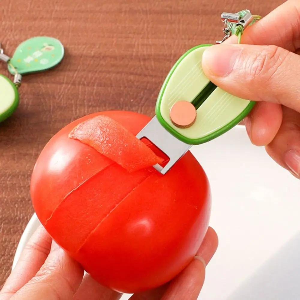 2pcs Portable Avocado Shape Fruit Peeler Scalable with Hook Fruit Grater Mini Fruit Peeling Cutter Keychain Picnic