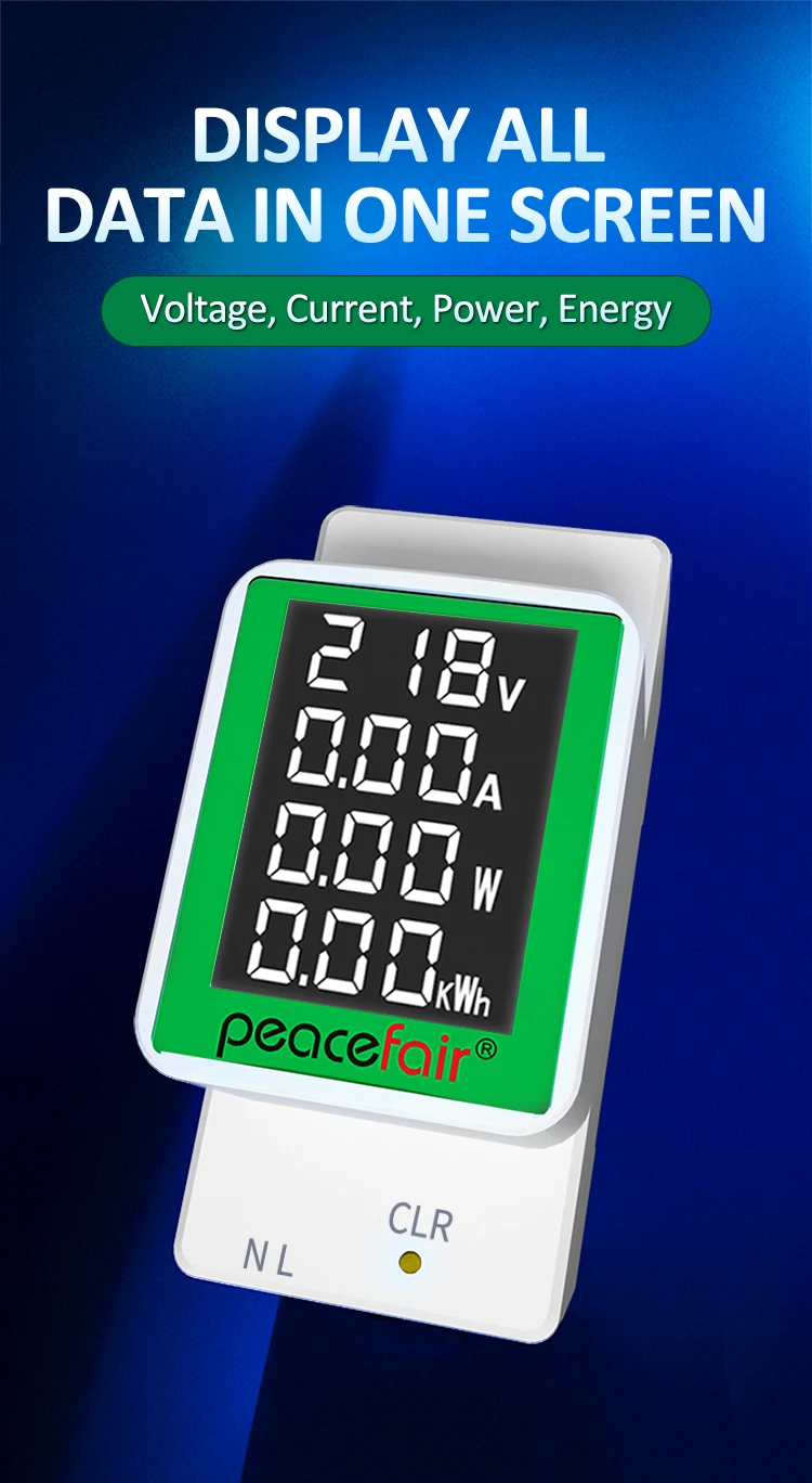 Misuratore Di Energia PZEM-008 – Contatore AC 50-300V 0-100A Con Display LCD, Montaggio Su Guida DIN, Cablaggio CT Integrato