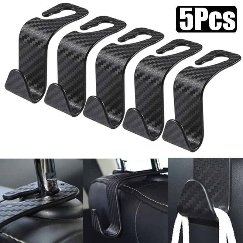 

1-5Pcs Carbon Fiber Car Seat Back Hook Headrest Storage Hanger Car Vehicle Seat Bag Handbag Organizer Car Interior Accessories