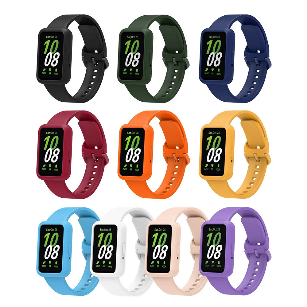 For Samsung Galaxy Fit 3 Watchband Set 2-in-1 Silicone Strap+Watch Case Wristband Replacement With Same Color Buckle